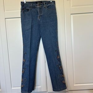 LEI women’s Y2K vintage Embroidered Blue Jeans,size 7, boho,have been altered